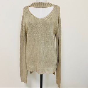 DESIGN LAB Long Sleeve Cutout Neck Slit Hem Sweater Size Large